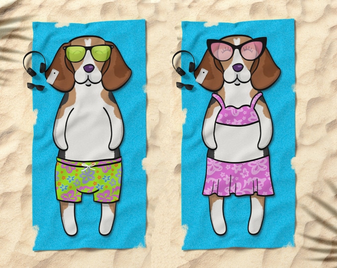 Beagle Beach Towel - Beagle Gifts - 30" x 60" or 36" x 72" - Gift for Beagle Lovers - Boy or Girl Sunbathing Beagle