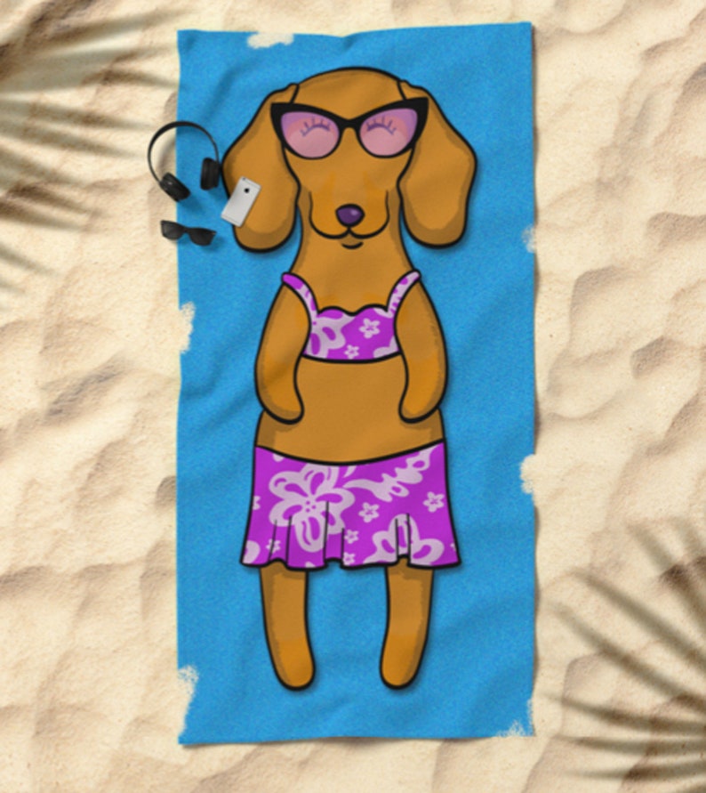 Dachshund Beach Towel Dachshund Gift 30 x 60 or 36 x 72 Gift for Dachshund Lovers Funny Sunbathing Dachshund wiener dog dox image 5