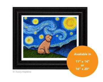 Goldendoodle  "Starry Night" Art Print (UNframed) - Goldendoodles