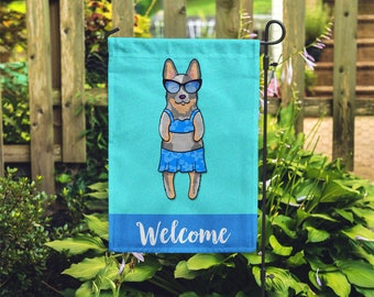 Australian Cattle Dog Garden Flag (GIRL) - Double Sided Unique Blue Heeler Gift - GIRL Sunbathing Cattle Dog Garden Flag