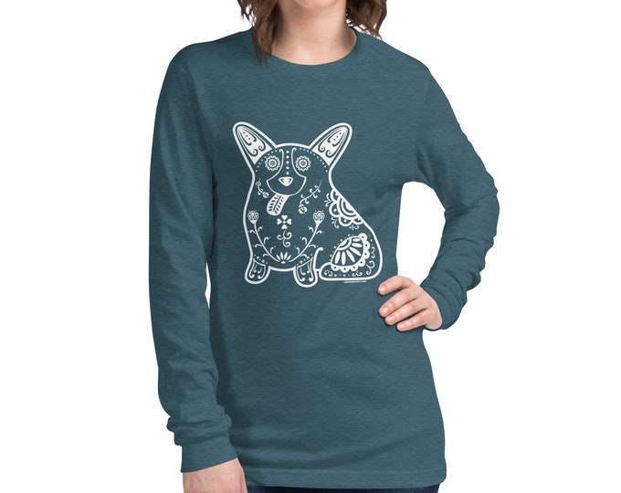 Sugar Skull Corgi - Unisex Long Sleeve Tee
