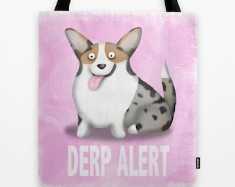 Cardigan Welsh Corgi Tote Bag - Corgi - Pet Lover Gift - Derp - Blue Merle -  CHOOSE BACKGROUND COLOR