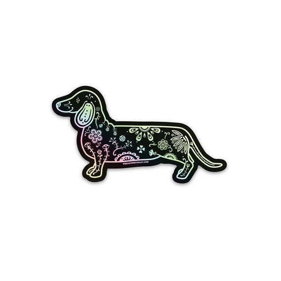 Holographic Dachshund Sticker - 3" dachshund sticker, laptop, mug sticker, dachshund decal - sugar skull lover gift idea - FREE SHIPPING