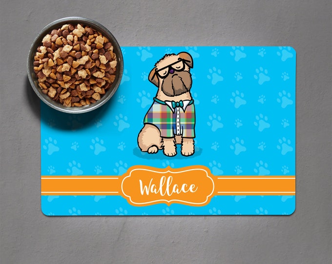 Personalized Brussels Griffon Placemat - Dog Bowl Place Mat - choose color scheme/frame shape/font (Black or Beige Brussels)