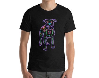 Pit Bull Shirt - Color Sugar Skull Pit Bull Tee Shirt - Pitbull - Unisex American Staffordshire Terrier t-shirt