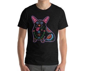 Color Sugar Skull Corgi - Short-Sleeve Unisex T-Shirt