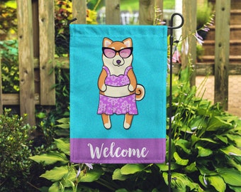 Shiba Inu Garden Flag (GIRL) - Double Sided - Unique Shiba Inu Gift - GIRL Sunbathing Shiba Inu Garden Flag