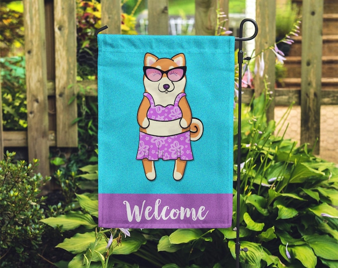 Shiba Inu Garden Flag (GIRL) - Double Sided - Unique Shiba Inu Gift - GIRL Sunbathing Shiba Inu Garden Flag