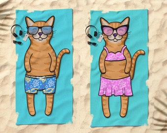 Orange Tabby Cat Beach Towel - Orange Tabby Cat Gifts - 30" x 60" or 36" x 72" - Gift for Cat Lovers - Boy or Girl Sunbathing Orange Cat