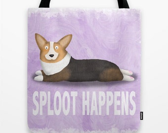 Pembroke Welsh Corgi Tote Bag - Corgi - Pet Lover Gift - Sploot Happens - Red Headed Tri Corgi - CHOOSE BACKGROUND COLOR