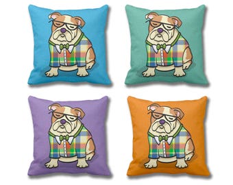 English Bulldog Pillow Cover - (Cover Only, Insert not included) - Choose Background Color