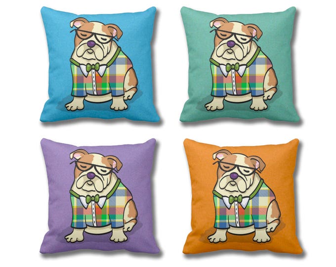 English Bulldog Pillow Cover - (Cover Only, Insert not included) - Choose Background Color