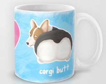 Pembroke Welsh Corgi Coffee Mug - Pet Lover Gift - Fluffy Butt - Corgi Butt Mug - Peace, Love, Corgi Butt