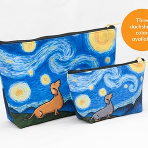 Dachshund Pouch Accessory Bag Two Sizes - "Starry Baroo" Travel Bag/Makeup Bag - 3 Dachshund colors to choose from - Wiener Dog - Doxie