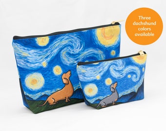 Dachshund Pouch Accessory Bag Two Sizes - "Starry Baroo" Travel Bag/Makeup Bag - 3 Dachshund colors to choose from - Wiener Dog - Doxie