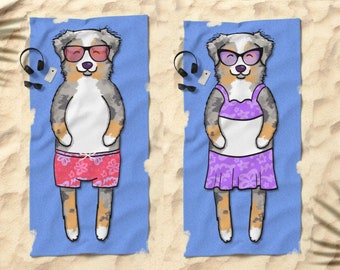 Australian Shepherd dog Beach Towel - Cute Australian Shepherd Gift - 30" x 60" or 36" x 72" - Boy or Girl Sunbathing Australian Shepherd