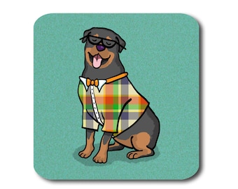 Rottweiler Coasters - Fun Rottweiler Coasters - Set of 4 - Rottweiler Gift - Choose Background Color