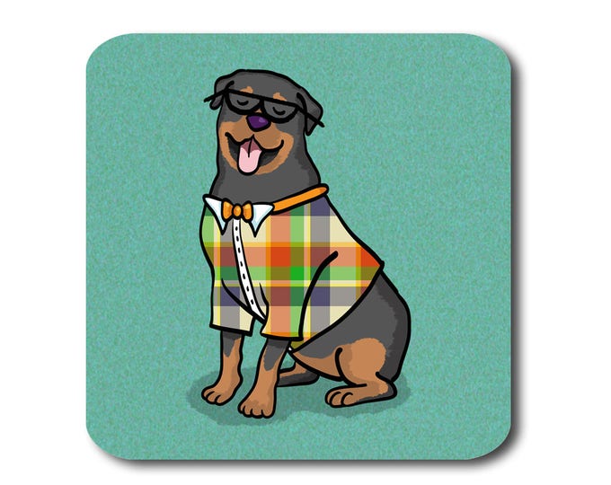 Rottweiler Coasters - Fun Rottweiler Coasters - Set of 4 - Rottweiler Gift - Choose Background Color