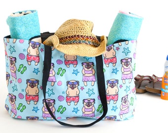 Pug Weekender Beach Tote Bag - Pugs Beach Bag - Pug overnight bag