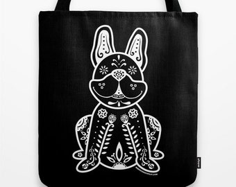 Sugar Skull Frenchie Tote Bag - Dia de los Muertos - Dia de los Frenchies - French Bulldog Tote Bag - Frenchie - Pet Lover Gift