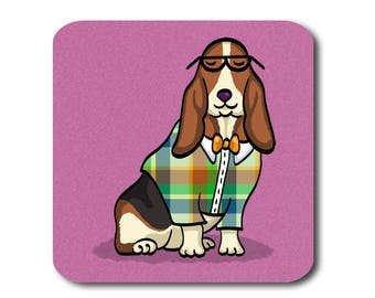 Basset Hound Coasters - Fun Basset Hound Coasters - Set of 4 - Basset Hound Gift - Choose Color