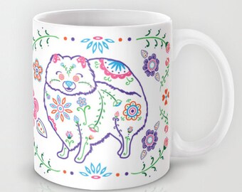 Sugar Skull Pomeranian Mug - Color