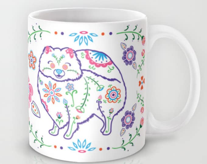 Sugar Skull Pomeranian Mug - Color