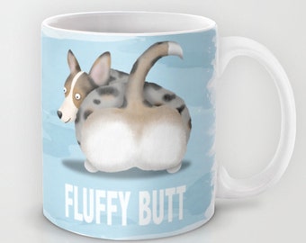 Blue Merle Cardigan Corgi Coffee Mug - Corgi - Pet Lover Gift - Fluffy Butt - Corgi Mug - CHOOSE BACKGROUND COLOR