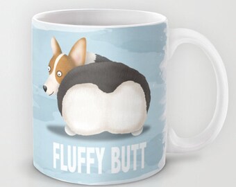 Pembroke Welsh Corgi Coffee Mug - Tri Color Corgi - Pet Lover Gift - Fluffy Butt - Corgi  Butt - CHOOSE BACKGROUND COLOR