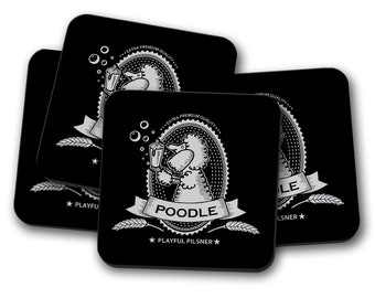Poodle Beer Label Coasters - Set of 4