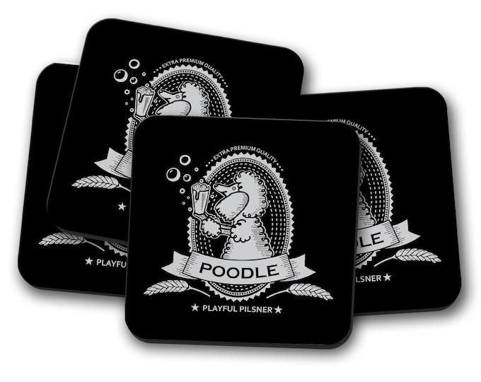 Poodle Beer Label Coasters - Set of 4