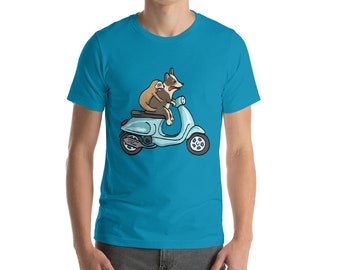 Black Tri Corgi with Sloth on Vespa - Short-Sleeve Unisex T-Shirt