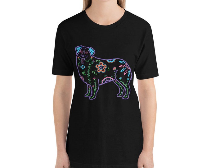 Color Sugar Skull Australian Shepherd - Short-Sleeve Unisex T-Shirt