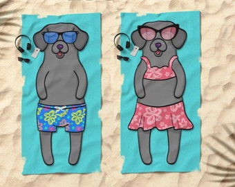 Black Lab Beach Towel - Labrador Gift - 30" x 60" or 36" x 72" - Gift for Black dog Lovers - Boy or Girl Sunbathing Labrador retriever