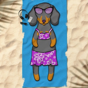 Dachshund Beach Towel Dachshund Gift 30 x 60 or 36 x 72 Gift for Dachshund Lovers Funny Sunbathing Dachshund wiener dog dox image 3