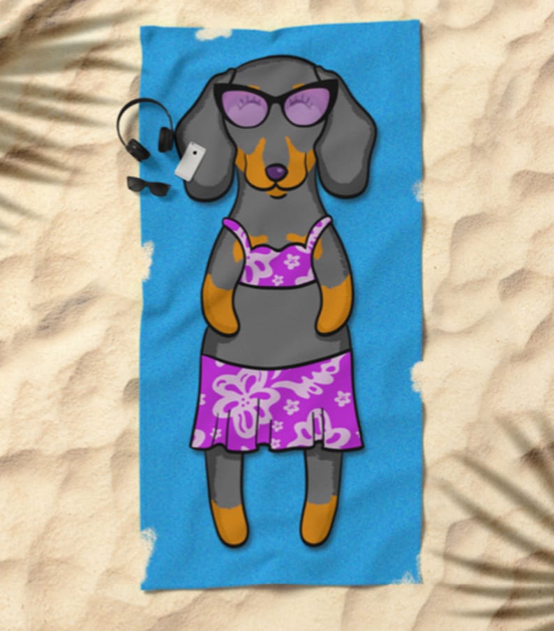 Dachshund Beach Towel Dachshund Gift 30 x 60 or 36 x 72 Gift for Dachshund Lovers Funny Sunbathing Dachshund wiener dog dox image 3