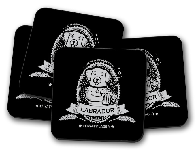 Labrador Beer Label Coasters - Set of 4