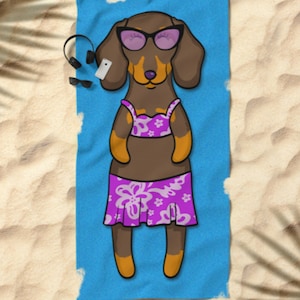 Dachshund Beach Towel Dachshund Gift 30 x 60 or 36 x 72 Gift for Dachshund Lovers Funny Sunbathing Dachshund wiener dog dox image 4