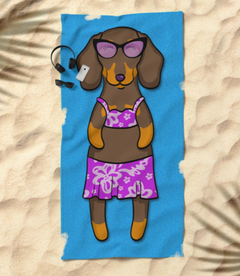 Dachshund Beach Towel Dachshund Gift 30 x 60 or 36 x 72 Gift for Dachshund Lovers Funny Sunbathing Dachshund wiener dog dox image 4