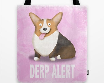 Pembroke Welsh Corgi Tote Bag - Corgi - Pet Lover Gift - Derp - Red Headed Tri Corgi - CHOOSE BACKGROUND COLOR