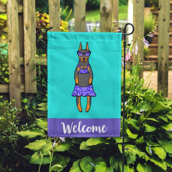 Double Sided Doberman Pincher Garden Flag (GIRL) - Unique Doberman Gift - GIRL Doberman Garden Flag