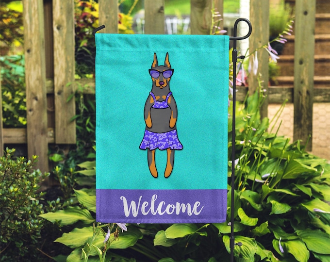 Double Sided Doberman Pincher Garden Flag (GIRL) - Unique Doberman Gift - GIRL Doberman Garden Flag