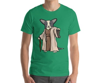 Corgi Shirt - Yoda Cardigan Corgi Tee Shirt - Black White Cardigan Corgi - Unisex short sleeve t-shirt