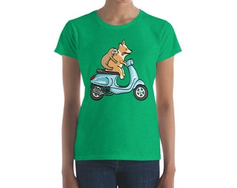 Corgi with Sloth on Scooter - Women's short sleeve t-shirt