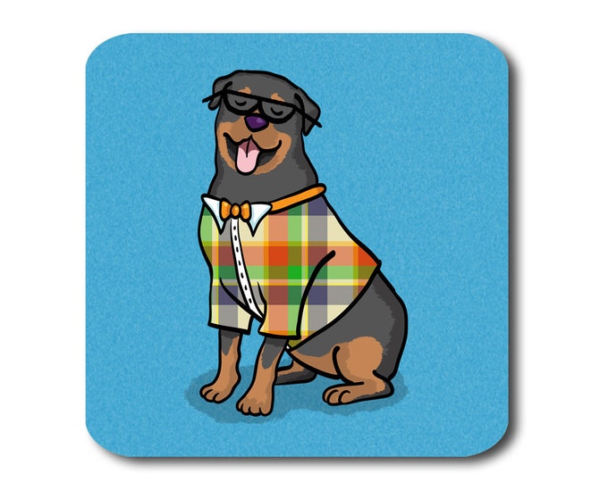 Rottweiler Coasters - Fun Rottweiler Coasters - Set of 4 - Rottweiler Gift - Choose Background Color