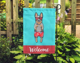 Australian Cattle Dog Garden Flag (BOY) - Double Sided Unique Blue Heeler Gift - BOY Sunbathing Cattle Dog Garden Flag