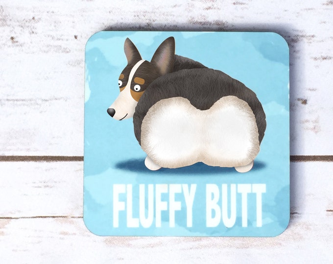 Corgi Coasters - Set of 4 - Corgi - Fluffy Butt - Black Headed Tri Pembroke Welsh Corgi Coasters - CHOOSE BACKGROUND