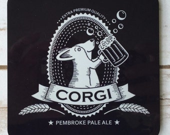 Corgi Beer Label Coasters - Set of 4
