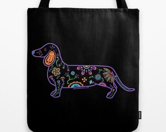 Color Sugar Skull Dachshund Tote Bag - Dia de los Muertos - Dia de los Dachshund - Dachshund Tote Bag - Dachshund - Pet Lover Gift