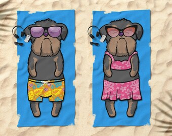 Black/Tan Brussels Griffon Beach Towel - Brussels Griffon Gift - 30" x 60" or 36" x 72" - Boy or Girl Sunbathing Brussels Griffon